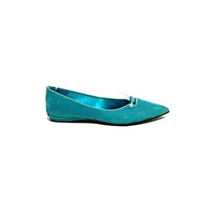 Vintage 1960s turquoise corduroy slip on pointed toe house shoe flats